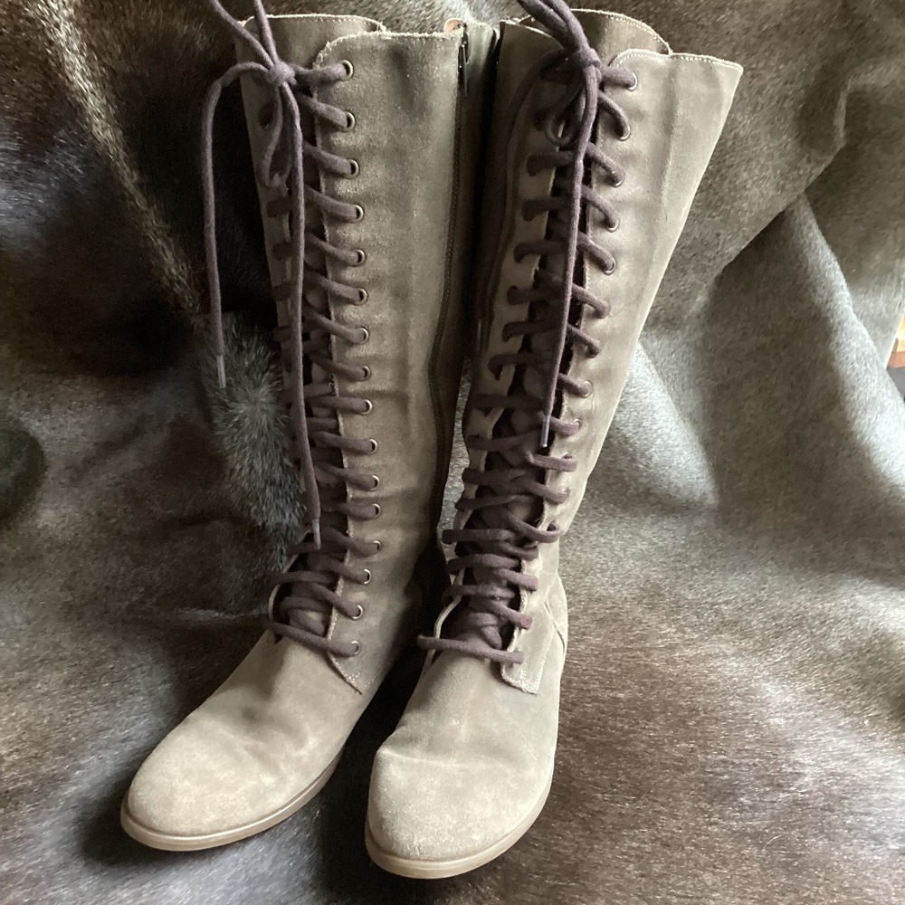 Born Brown Suede Leather Lace Up High Boots